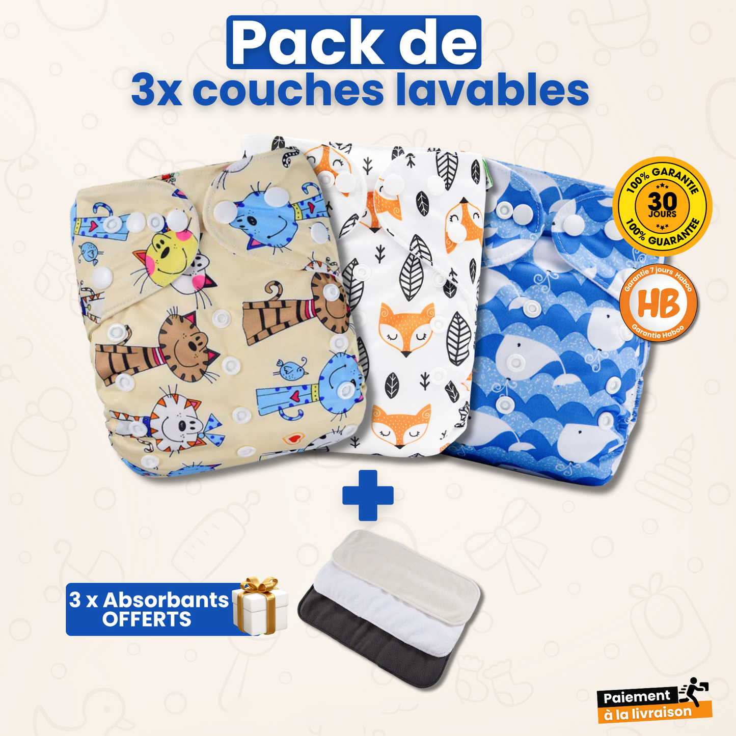 Pack de 3 couches lavables